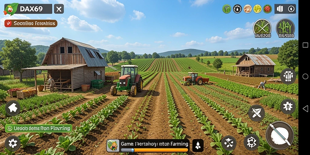 Tampilan gameplay DAX69 dengan berbagai aktivitas pertanian yang menarik.