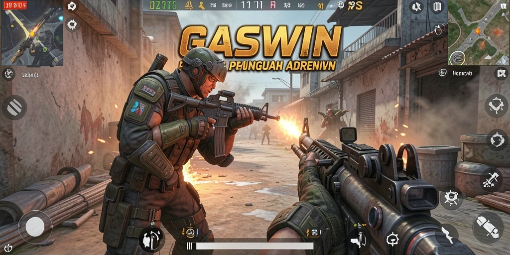 Tampak seru, pemain beraksi dalam pertempuran FPS intens.