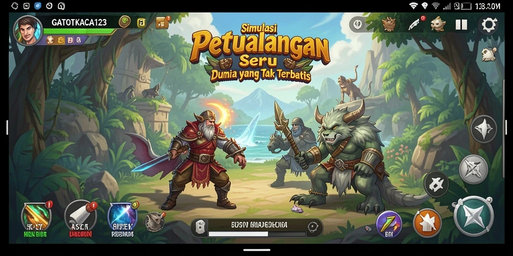 Tampilan gameplay seru dari GATOTKACA123 yang menunjukkan petualangan simulasi.