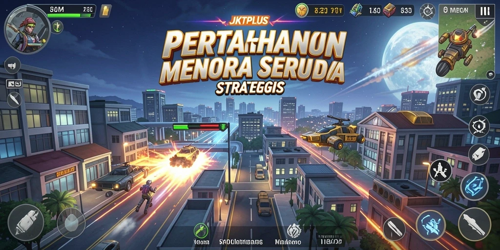 Screenshot utama JKTPLUS menunjukkan tingkat menara yang strategis.