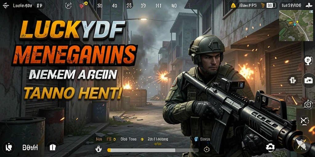 Screenshot LUCKYDF menampilkan aksi mendebarkan di medan perang FPS.
