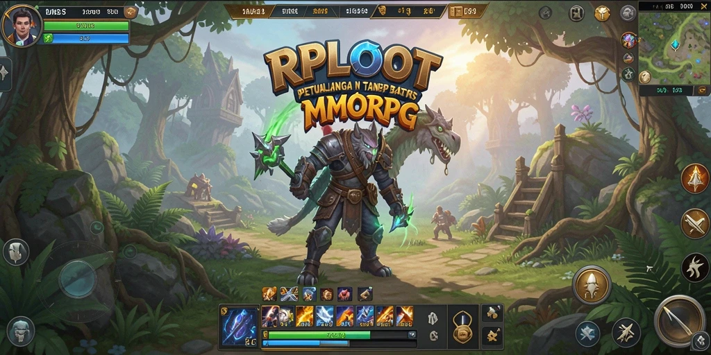 Screenshot gameplay RPLOOT yang menampilkan pertarungan epik dan eksplorasi dunia.
