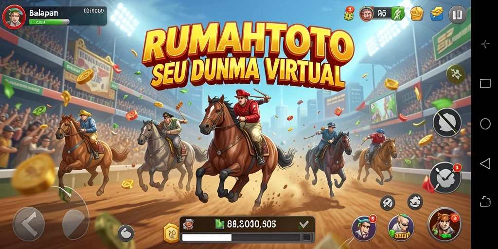 Screenshot gameplay RUMAHTOTO menunjukkan lintasan balap yang menantang dan kendaraan yang mengesankan.